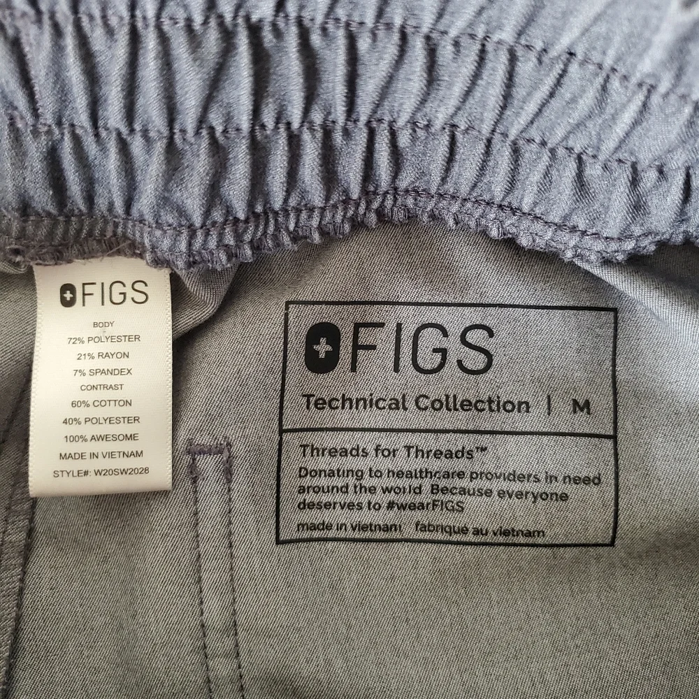 FIGS Zamora Scrub Jogger Gray Cargo Teal Drawstring Women Size M Elastic Waist